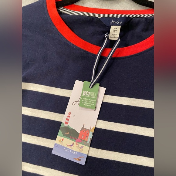 NWT Joules Size 4 Navy Blue Nautical Stripe Red Crew Neck Short Sleeve Tee Shirt - Picture 10 of 12